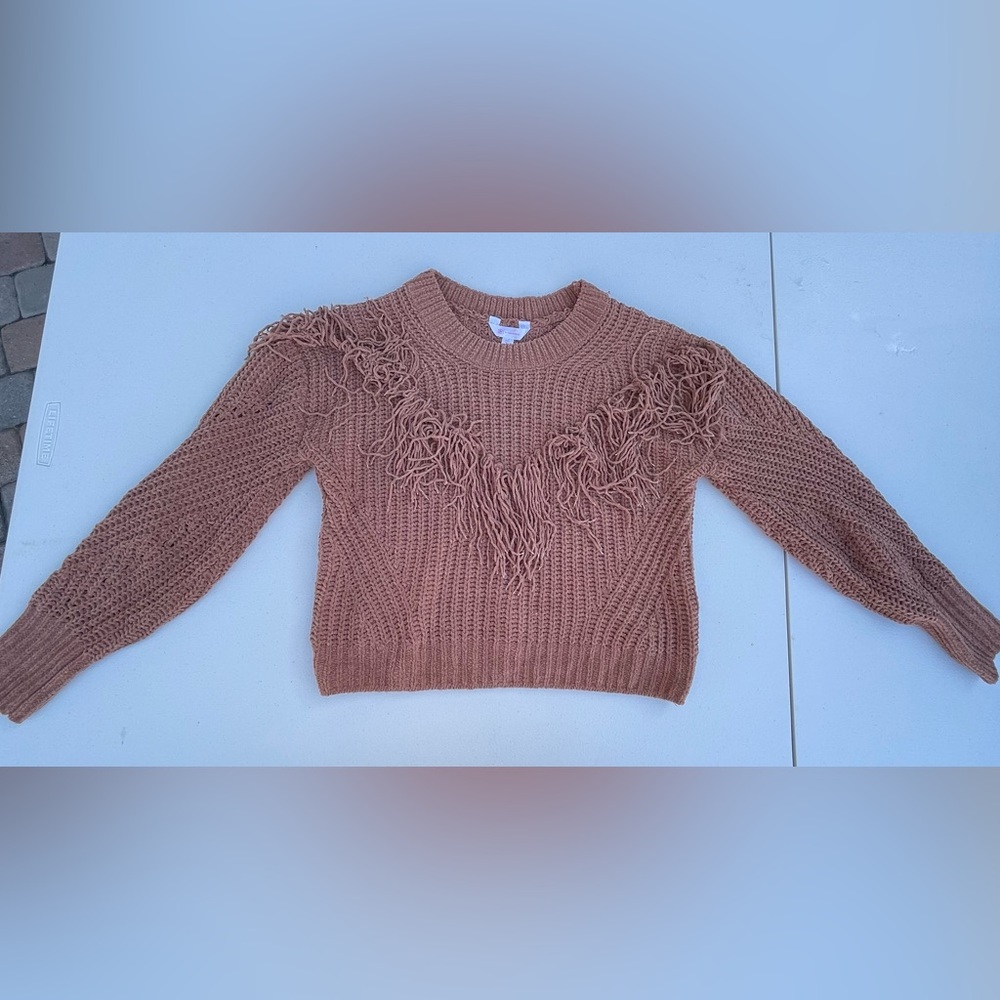 No Boundaries Fringed Knit Sweater - Tan